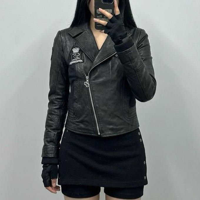 PREMIUM / EXR kulit domba Jaket kulit asli biker cewek ramones rider bordir patch jaket motor wanita
