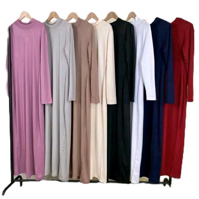Gamis Manset Wanita Lengan Panjang/ Inner Dress Span / Mangset Spandek Polos / Pesta / Hitam