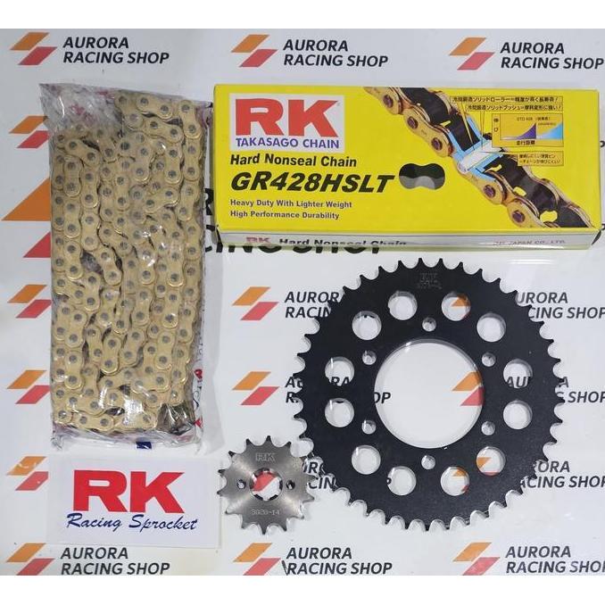 Gear Set Rk 428 Black Ninja 150 R - Ss - Rr & Rantai Rk  428 Hslt Gold Original Rk Takasago