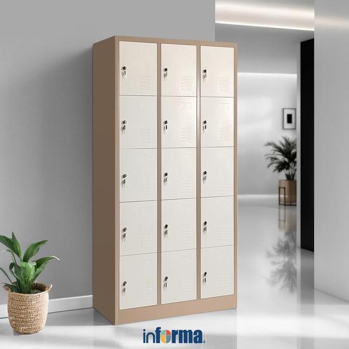 NEW  Informa Kiev Loker Besi Multi 15 Pintu - Cokelat Muda Penyimpanan Barang Tempat Penitipan Lemar