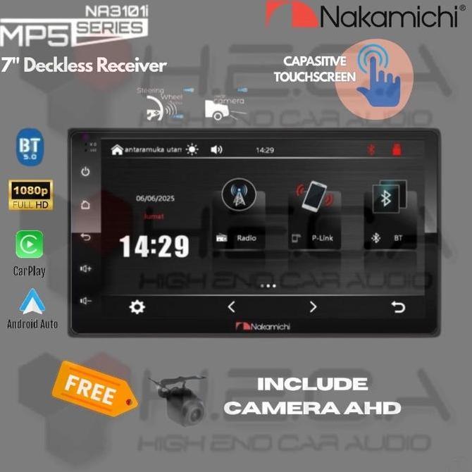 Deckless Nakamichi 7 Inch Apple Carplay & Android Auto Head Unit Tape Mobil + Camera Ahd Murah