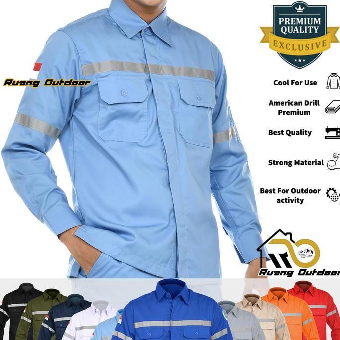 PREMIUM / Baju Kemeja Safety Wearpack K3 Pria Wanita Lengan Panjang - Pakaian Seragam Atasan Werpack