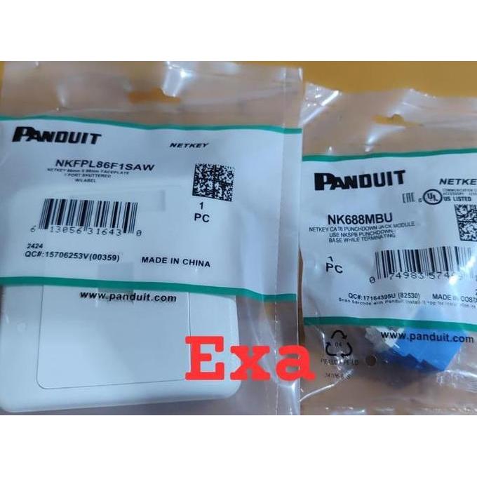 DV152 >> Paket : Panduit Netkey Faceplate 1 Hole + Modular Jack Cat.6 Keystone NKFPL86F1SAW + NK688M