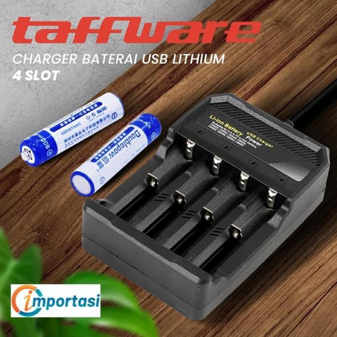 Best Seller TAFFWARE 4 Slot Battery Charger USB 18650 14500 16430 18500 Baterai Berkualitas 100% ori