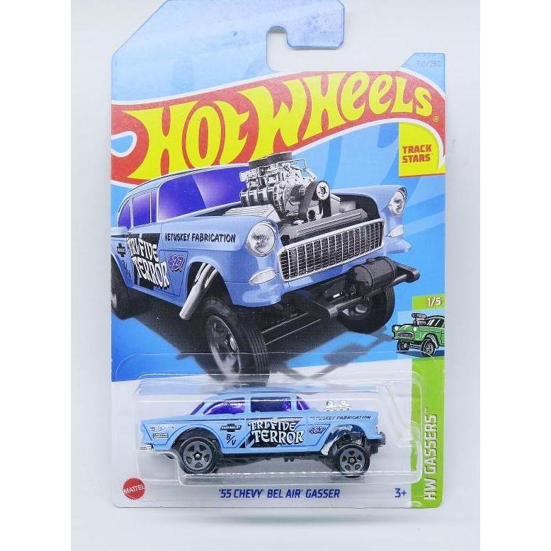 AT99 HOT WHEELS '55 CHEVY BEL AIR GASSER - TRI FIVE TERROR - BIRU