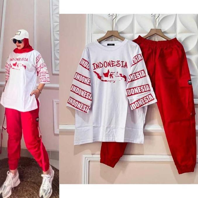 PREMIUM / Setelan Baju Merah Putih Agustusan 2023 Setelan Kemerdekaan Indonesia 17 Agustus 2023 Kaos