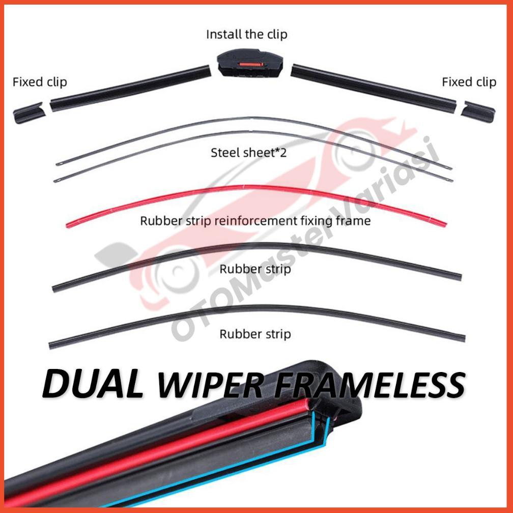 Wiper Frameless Dual Blade Universal Model Karet Ganda Untuk Semua Jenis Mobil Dual Wiper Blade