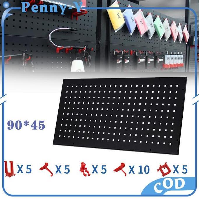 PODAMANS Rak Bengkel Perkakas Rak Kunci Kunci Bengkel Rak Pegboard Hitam Wall-Mounted Hardware Tool 