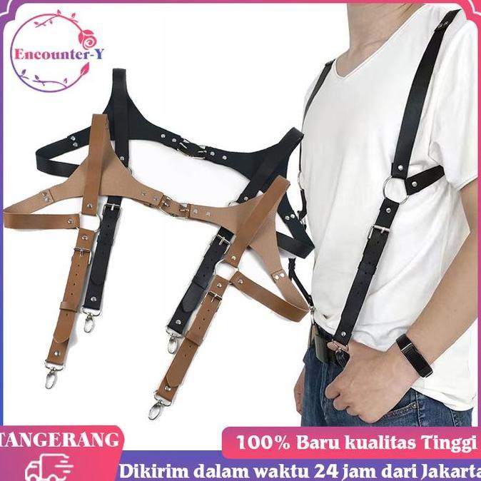 YUTUSAKA Suspender Pria Kulit Pu Leather Suspender Suspender Kulit Pu