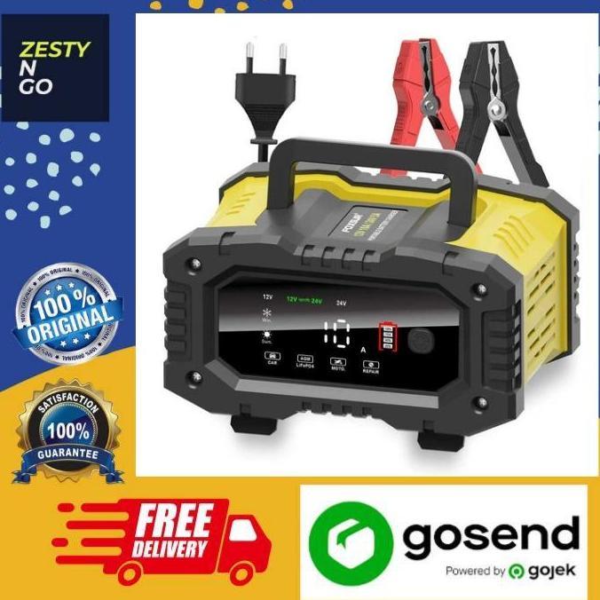 // FOXSUR CHARGER BATERAI AKI MOBIL MOTOR PORTABLE 10A 150W 12/24V *