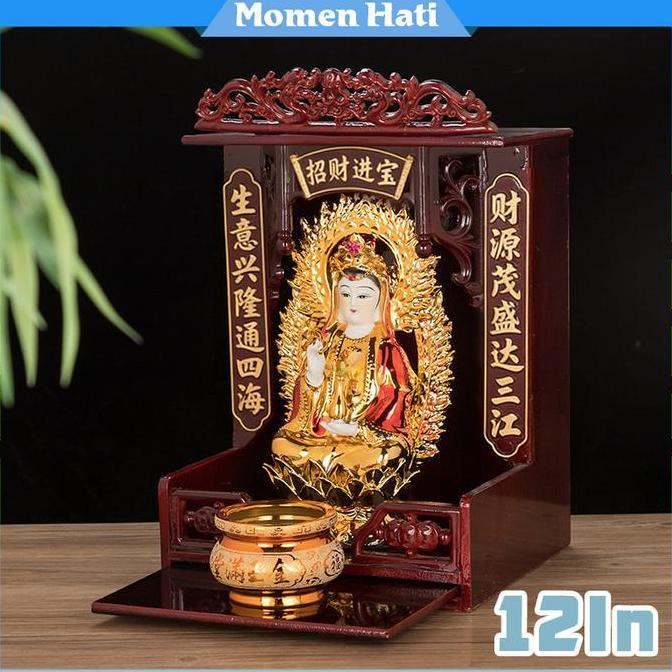 YUZABA 12 Inch Altar Keagamaan Altar Meja Sembahyang Rumah Dewa Bumi Redwood