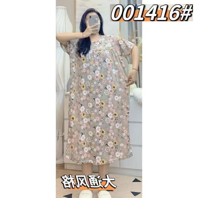 Whell- Daster Spandex Super Jumbo Adem Motif Bunga Dress Tidur Nita Bumil Import Oversize Desa Jumbo