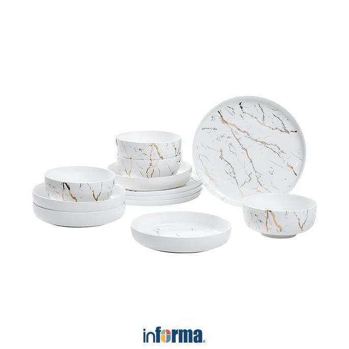 Informa Appetite Set 12 Pcs Allen Perlengkapan Makan Marble - Putih Peralatan Makan Piring Mangkok K