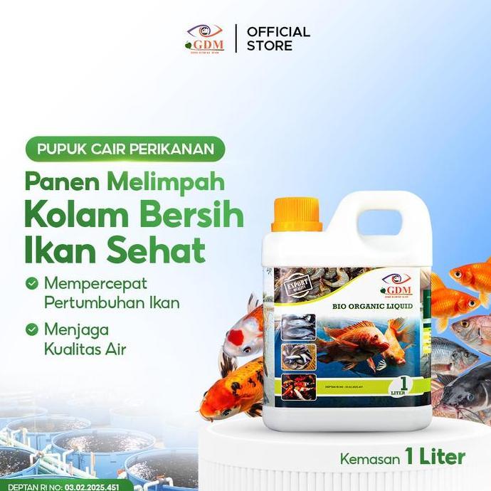 Suplemen Organik Cair GDM Perikanan 1L | Probiotik Perikanan | Air Jernih & Ikan Cepat Besar | Lele 