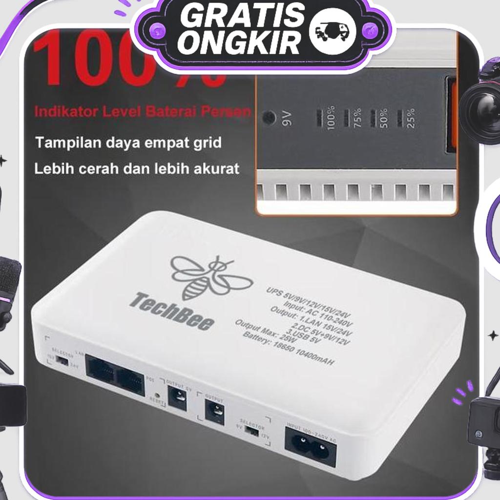 Techbee Ups Router Poe Dc 10400Mah 5V/9V/12V/15V/24V 2A Power Supply Ups Mini Ups Wifi Cctv Powerban