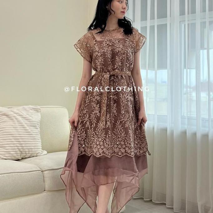 F351 Dress wanita kondangan bridesmaid pesta mewah bahan premium
