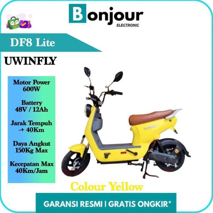 Bestseller- Sepeda Listrik Uwinfly DF8 Dragonfly 8 Baterai 48V/12Ah - Yellow [ORI]
