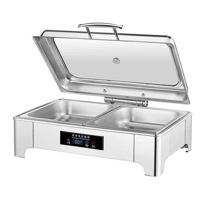 ATHHINE Rolltop Segi Kaca Elektrik Tempat Prasmanan Stainless Wadah Makanan Prasmanan Roll Top Prasm