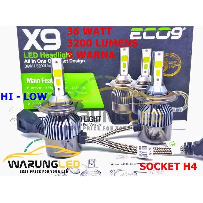 Lampu Utama Mobil Led X9 Eco9 Luximos Led H4 3 Warna Super Bright