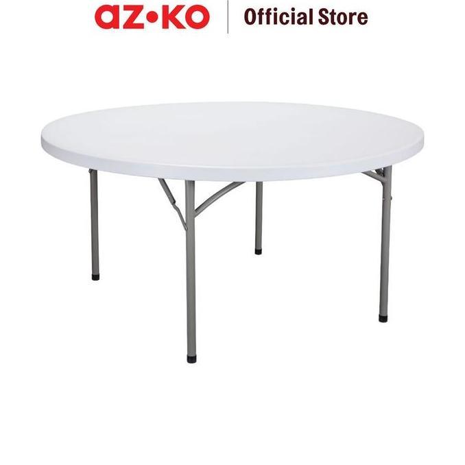 AZM AZKO Krisbow 155 cm Meja Taman Lipat Round - Putih Granite Folding Table Meja Kebun Lipat Table 
