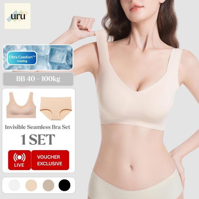 Gyu- Uru [1Set] Snature Seamless Bundle Pack | Bra Tanpa Kat Anti Jiplak + Cd Nylon Beha Bh Jumbo Cu
