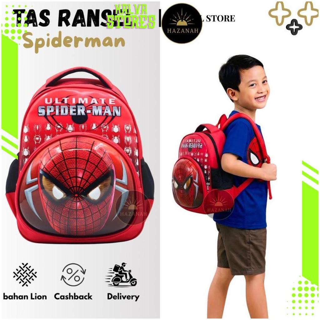 Hazanah Tas Ransel Anak Sekolah PAUD - TK Laki2 3D Timbul Motif Karakter Superhero Spiderman Merah G