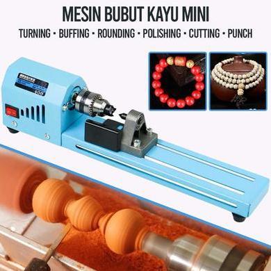 SUGIESTA Mesin Bubut Kayu Mini 150W - Alat Serbaguna untuk Kerajinan dan Woodworking - Warna Biru