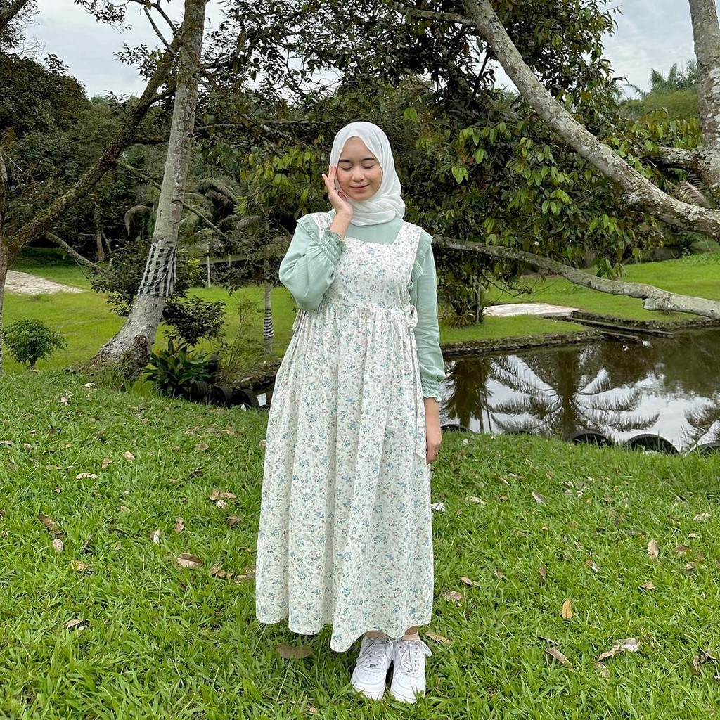 HIMARI MIDI DRESS | DRESS MIDI KOREA | OVERALL KOREAN STYLE | SLOOPY MOTIF BUNGA