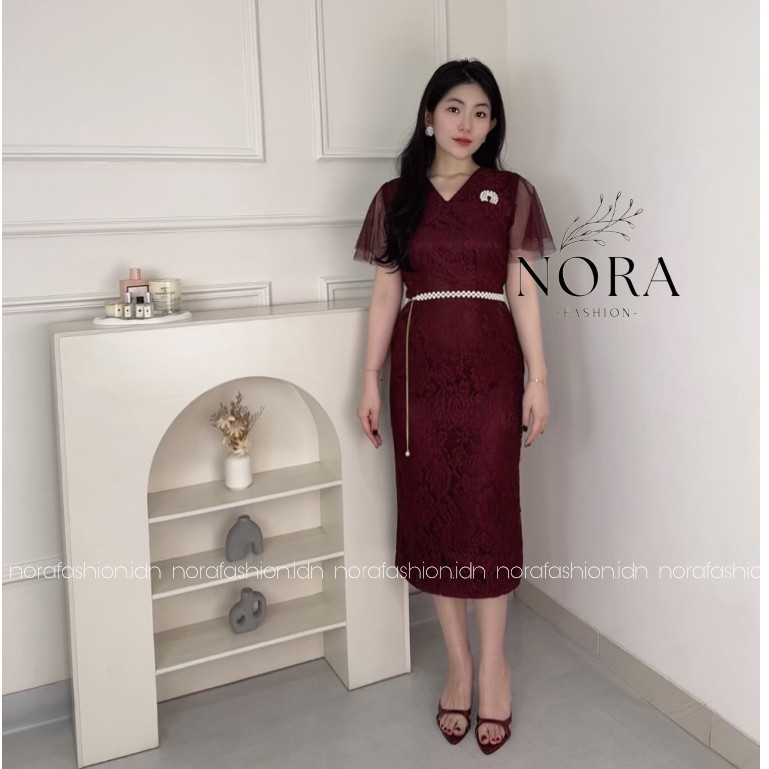 Kalya Dress [M-XL] / Dress Pesta Wanita / Dress Brukat / Dress Natal / Dress Span Mutiara
