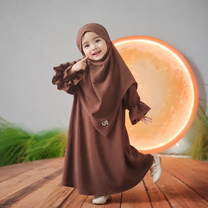 Jabayaska - Shafa Abayas Kids viral Set French Khimar Muslim Anak Crinkle Airflow Nyaman Gamis Baju 