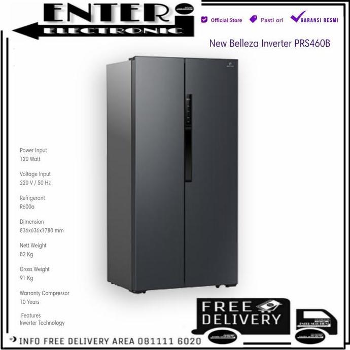 Bestseller- POLYTRON PRS460B - LEMARI ES SIDE BY SIDE INVERTER 450L PRS 460 460B