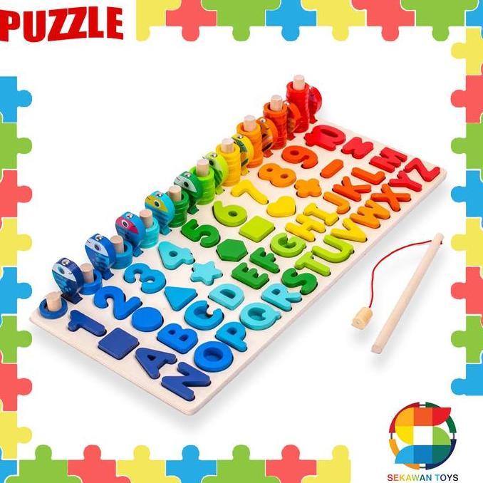 Mainan Edukasi Anak Bongkar Pasang Huruf dan Angka / Puzzle Alphabet dan Geometri Toy 3170A Diskon