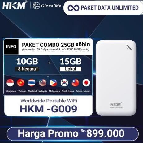 Modem Wifi 4G Glocalme Hkm G009 Unlimited World Wide Roaming 6Bln + Indosat 215Gb 1Th