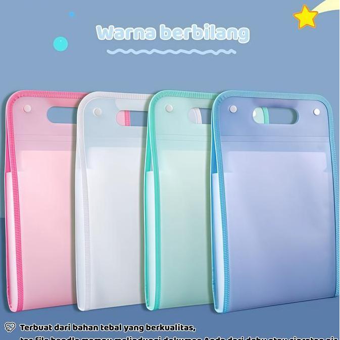 COD] Tas File Handle Tas Dokumen File Antiair A4 Folder Map Warna Transparan Anti Air Multi Layer Fo