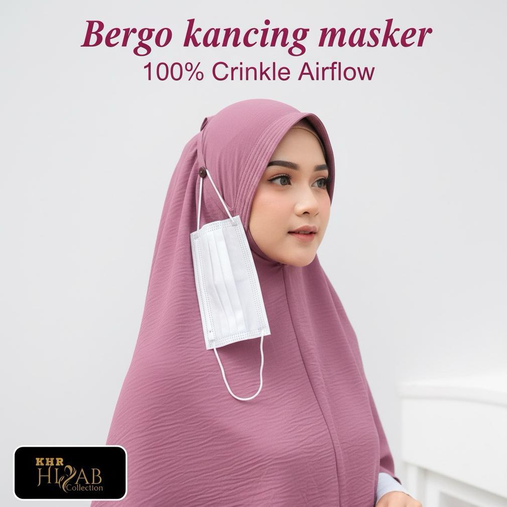 Flash Sale Maryam - Hijab Bergo Crinkle Airflow L XL Tali Konektor Masker Jilbab Instan Langsungan T