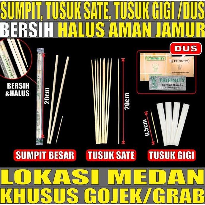 TERBARU - Sumpit Bambu Trifinity + Tusuk Gigi Higienis + Tusuk Sate Dus Gjk Medan