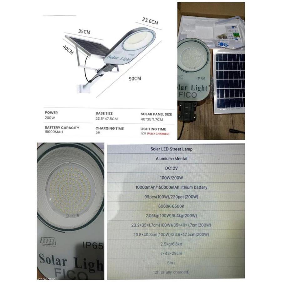 LAMPU PJU LED SOLAR CELL 2in 1  IP65 MERK FICO 200W