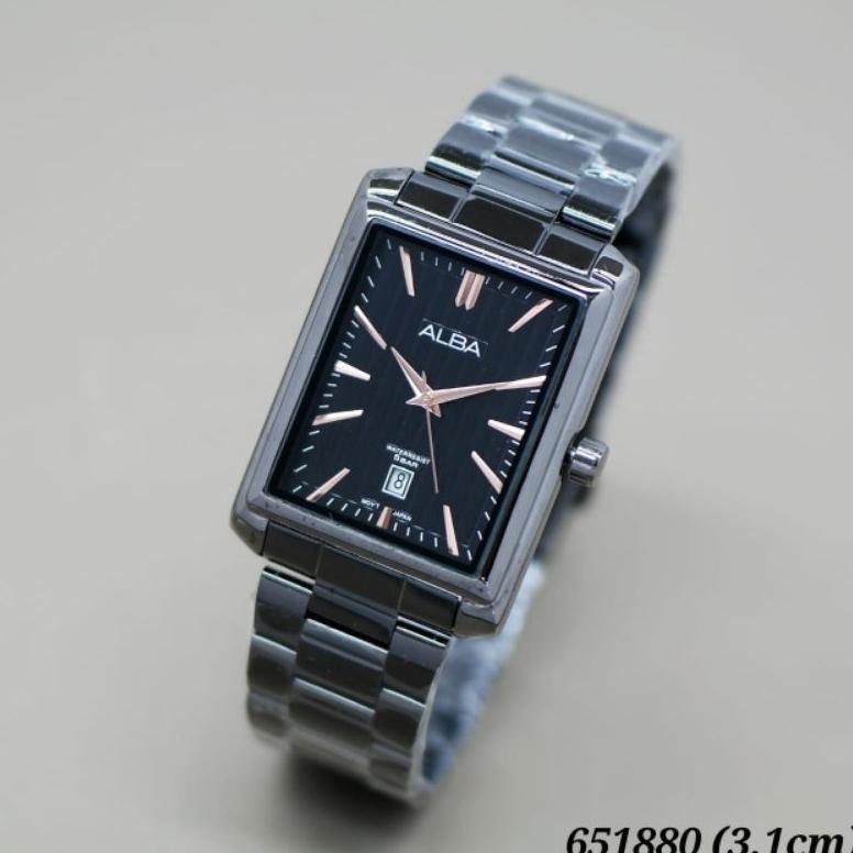 Jam Tangan Wanita ALBA Model Kotak/ Jam Tangan Wanita Terlaris Stainless Steel Tanggal Aktif Free Bo