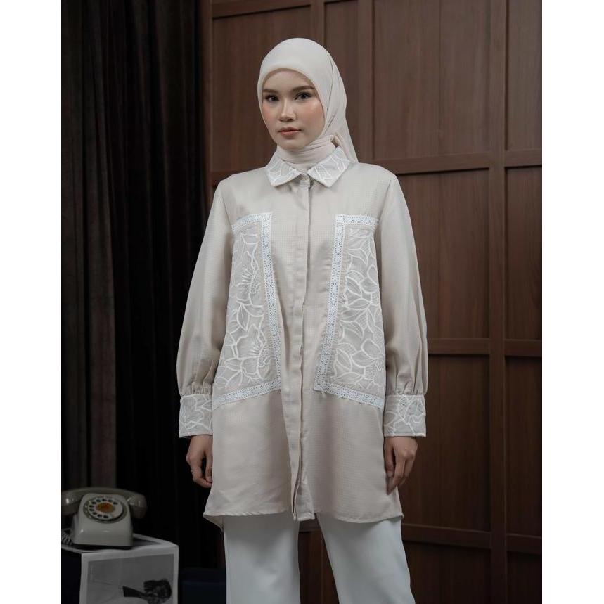 Mayoutfit Vanyka Tunic | Atasan Tunic Kemeja Wanita Kombinasi Brukat Tile Bordir Embroidery