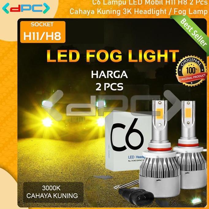Lampu Mobil C6 H11 H8 COB Led Kuning 2 Pcs Fog Lamp Mobil Super Terang