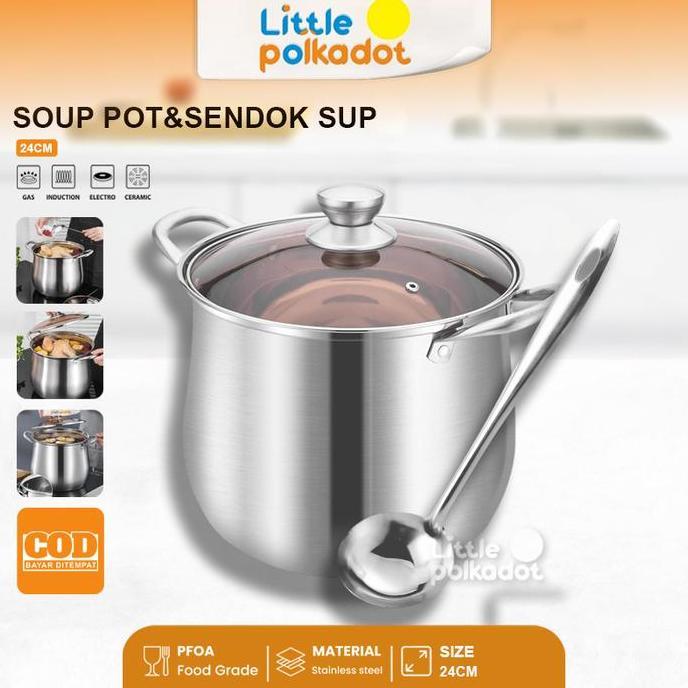 RELMARAMA Littlepolkadot 2-in-1 Set Panci Sup Stainless Steel 9L dengan Sendok Sayur Panci Sup Stain
