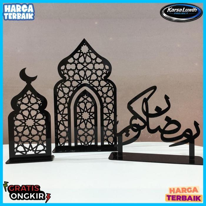 Hiasan Meja Ramadan Akrilik Minimalis/ Dekorasi Islami Elegan 2026/Ornamen Ramadan Kayu Standing/Tem