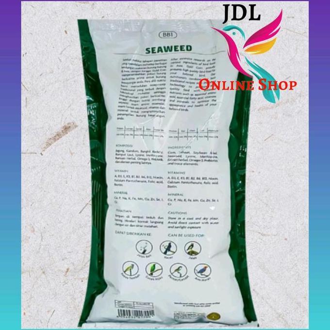 GOLD COIN SEAWEED 250 GR RUMPUT LAUT HIJAU VOER PUR PAKAN BURUNG MURAI KACER DLL murah