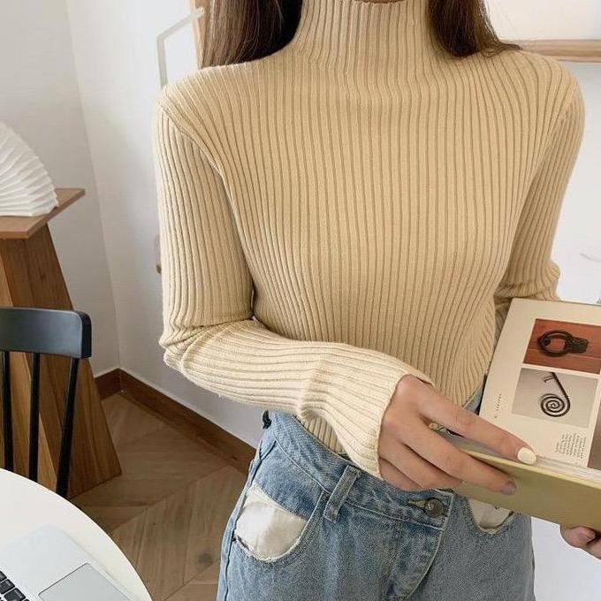 Inner Manset Turtleneck Rajut Dalaman Outer Baju Hitam