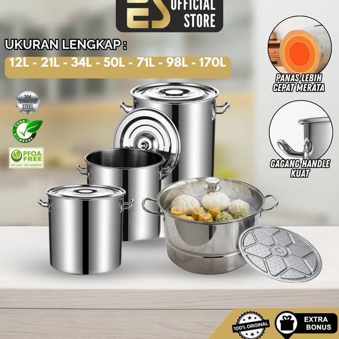 TWOVAN ES Dandang Bakso Langseng Kukus Stainless 304 Tebal Kapasitas Besar Bisa Untuk Mengukus Anti 