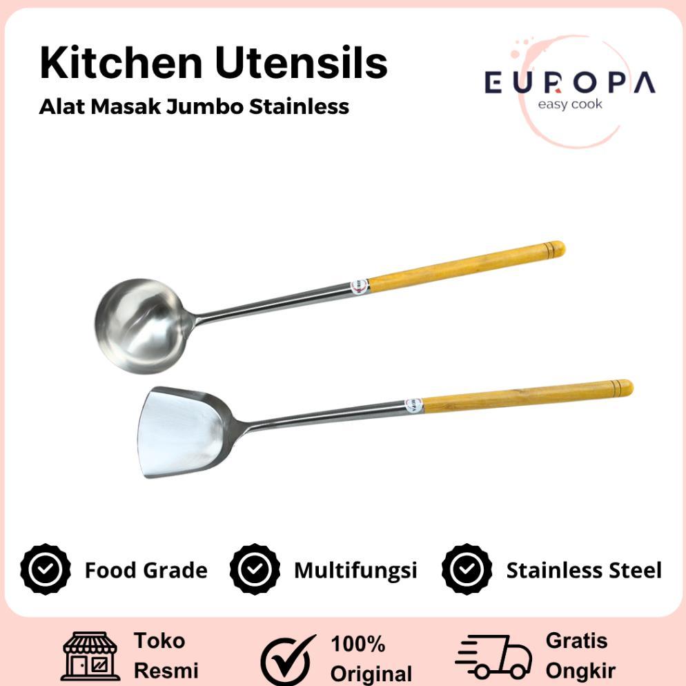 SPATULA SODET STAINLESS GAGANG KAYU JUMBO PANJANG / SODET SPATULA BESAR ANTI PANAS EUROPA