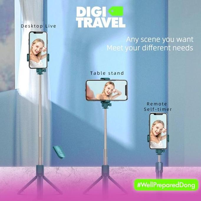 Digi Travel Tripod Tongsis Handphone Bluetooth | Tongsis Bluetooth | Tongsis Selfie  Lampu Best Sell