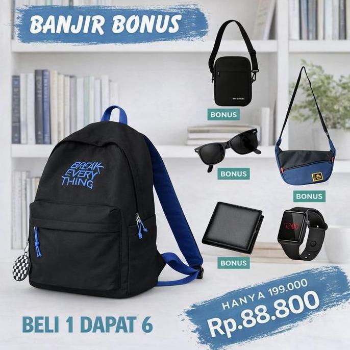 BELI 1  DAPAT 6 Promo BANJIR BONUS Dapat 6 Tas kulit kanvas hitam pria