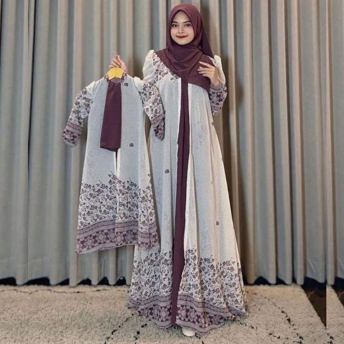 Mahira Dress Sarimbit Raya Gamis Ceruty Mewah Syari Couple Keluarga
