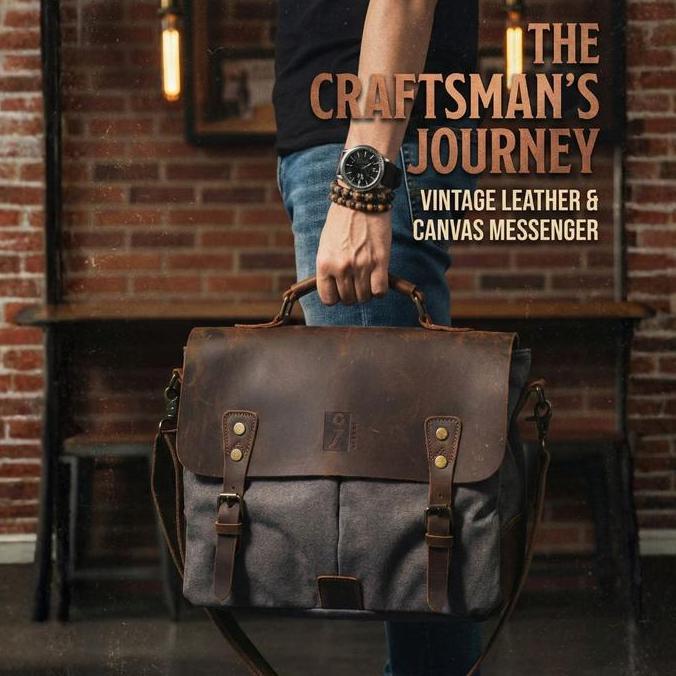 ISHIYA BIRMINGHAM Tas Kerja Pria KULIT T4 Laptop 14 Inch HIGH QUALITY Hitam Kanvas Original 2 Kanton